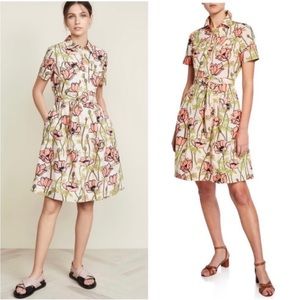 Tory Burch Derrick Poplin Shirt Dress in Pink Poppies Bloom